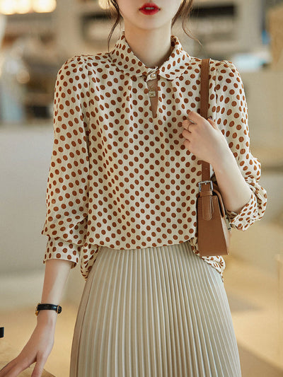 Julia Vintage Polka Dot Printed Lapel Top