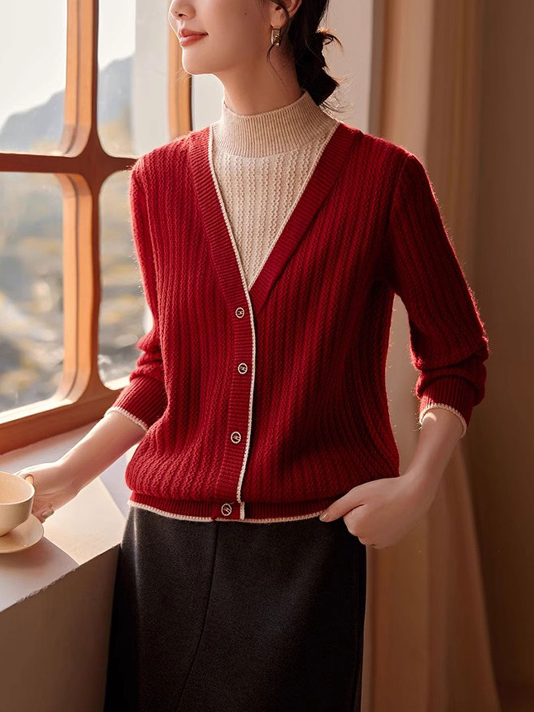 Madison Classic Contrast Turtleneck Knitted Sweater