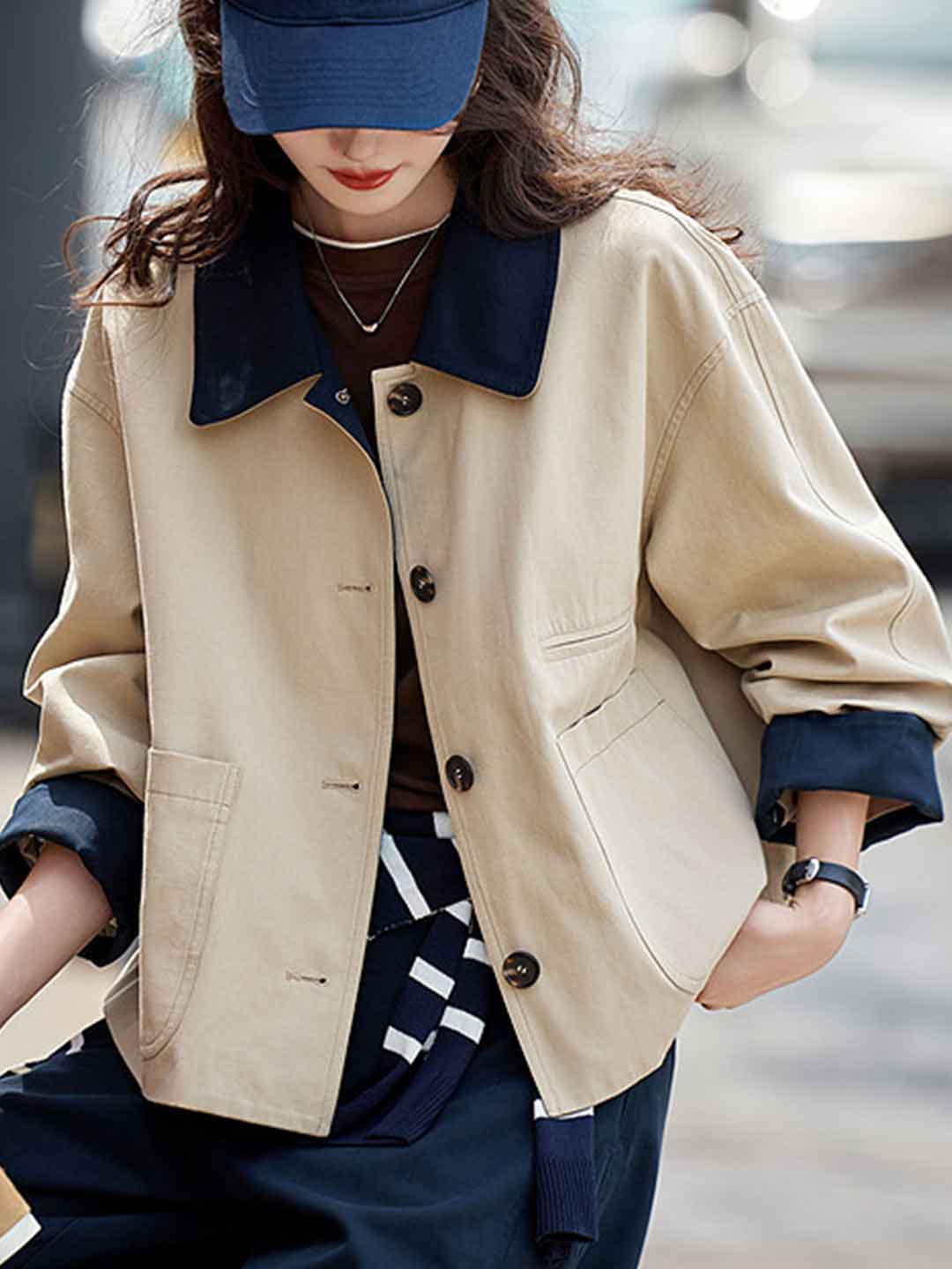 Chloe Casual Lapel Colorblocked Jacket