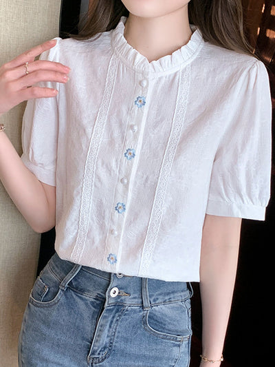 Lauren Retro Embroidered Jacquard Shirt-White