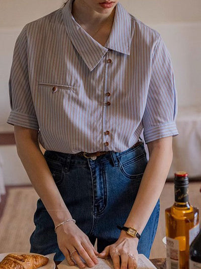 Caroline Classic Slant Collar Striped Shirt