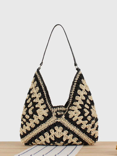 Hollow Color-Blocked Woven Bag