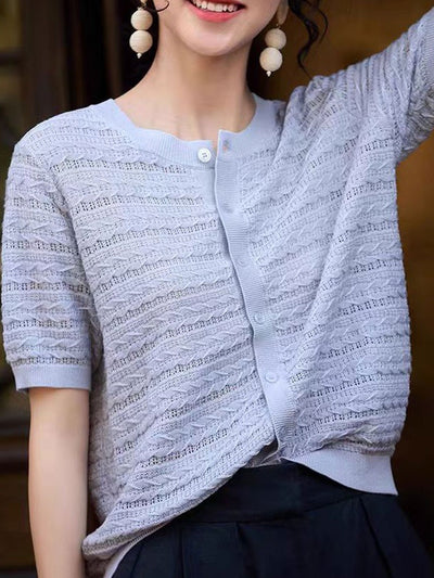 Nevaeh Loose Crew Neck Hollowed Knitted Top