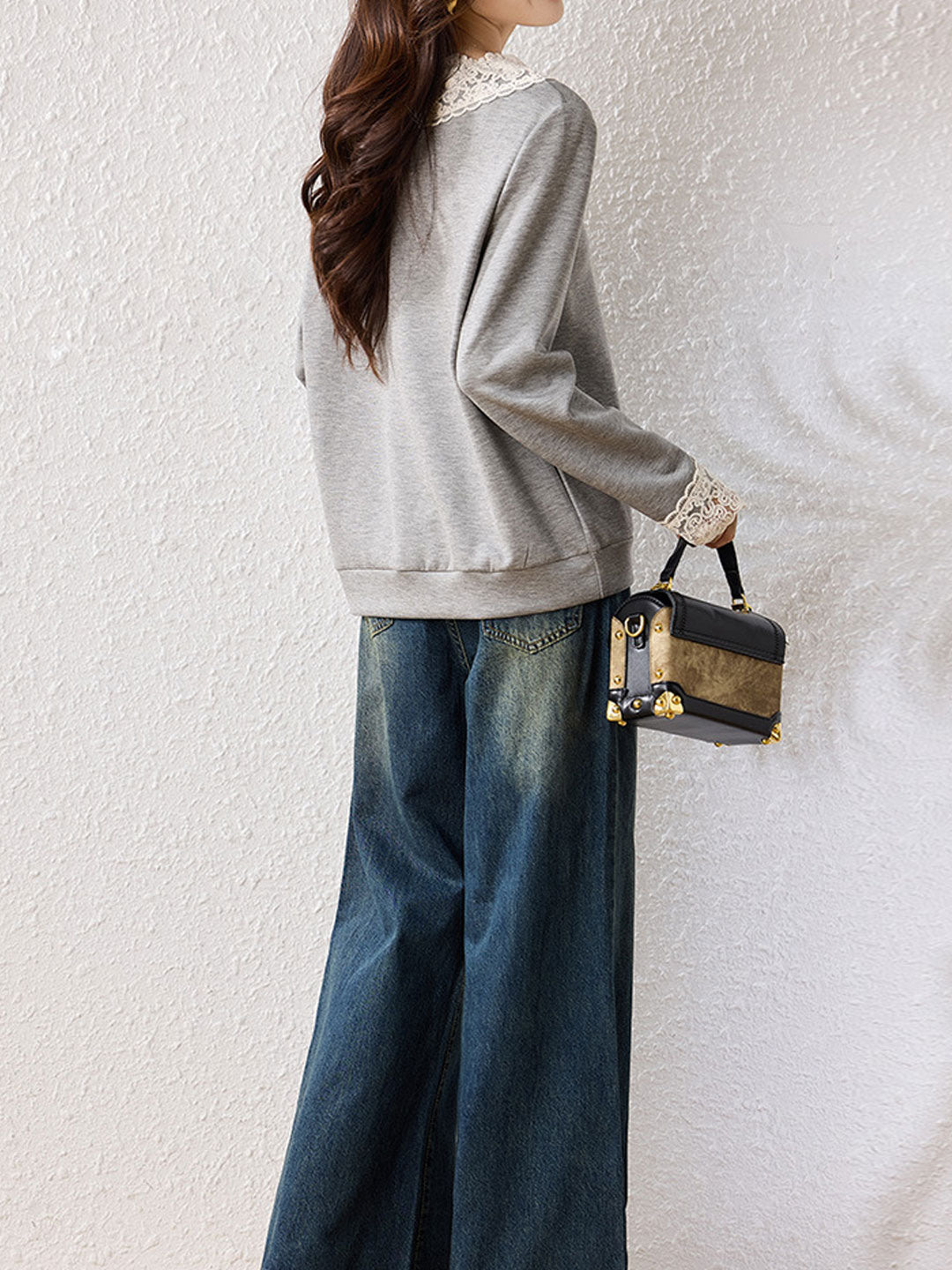 Brooke Loose V-Neck Lace Sweatshirt