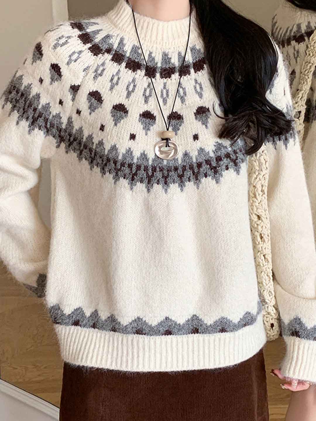 Taylor Vacation Crew Neck Jacquard Knitted Pullover Sweater