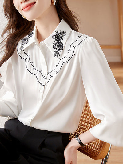 Emma Doll Collar Puff Sleeve Embroidered Shirt