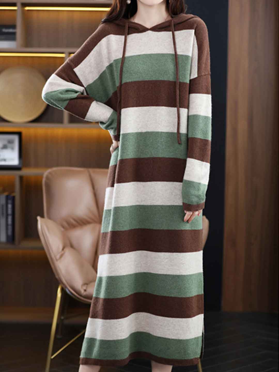 Elizabeth Daily Hooded Striped Knitted Dress