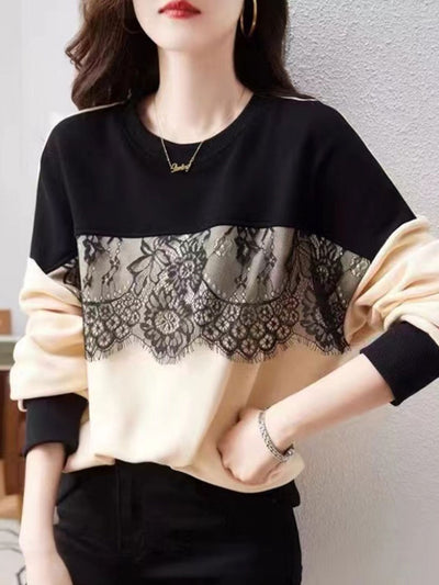 Brianna Loose Lace Patchwork Knitted Pullover Sweater