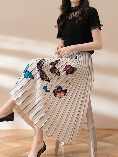 Abigail Classic Butterfly Printed Pleated Skirt