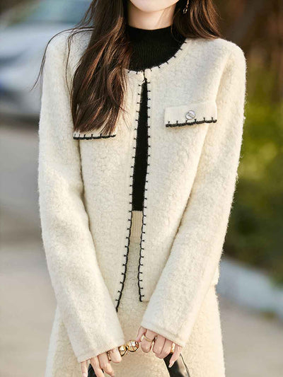 Aaliyah Elegant Crew Neck Tweed Knitted Coat