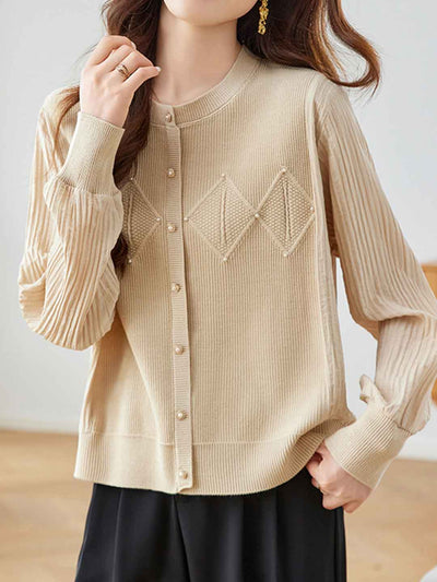 Maya Classic Crew Neck Patchwork Knitted Cardigan