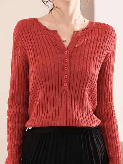 Bella Classic V-Neck Solid Color Knitted Sweater