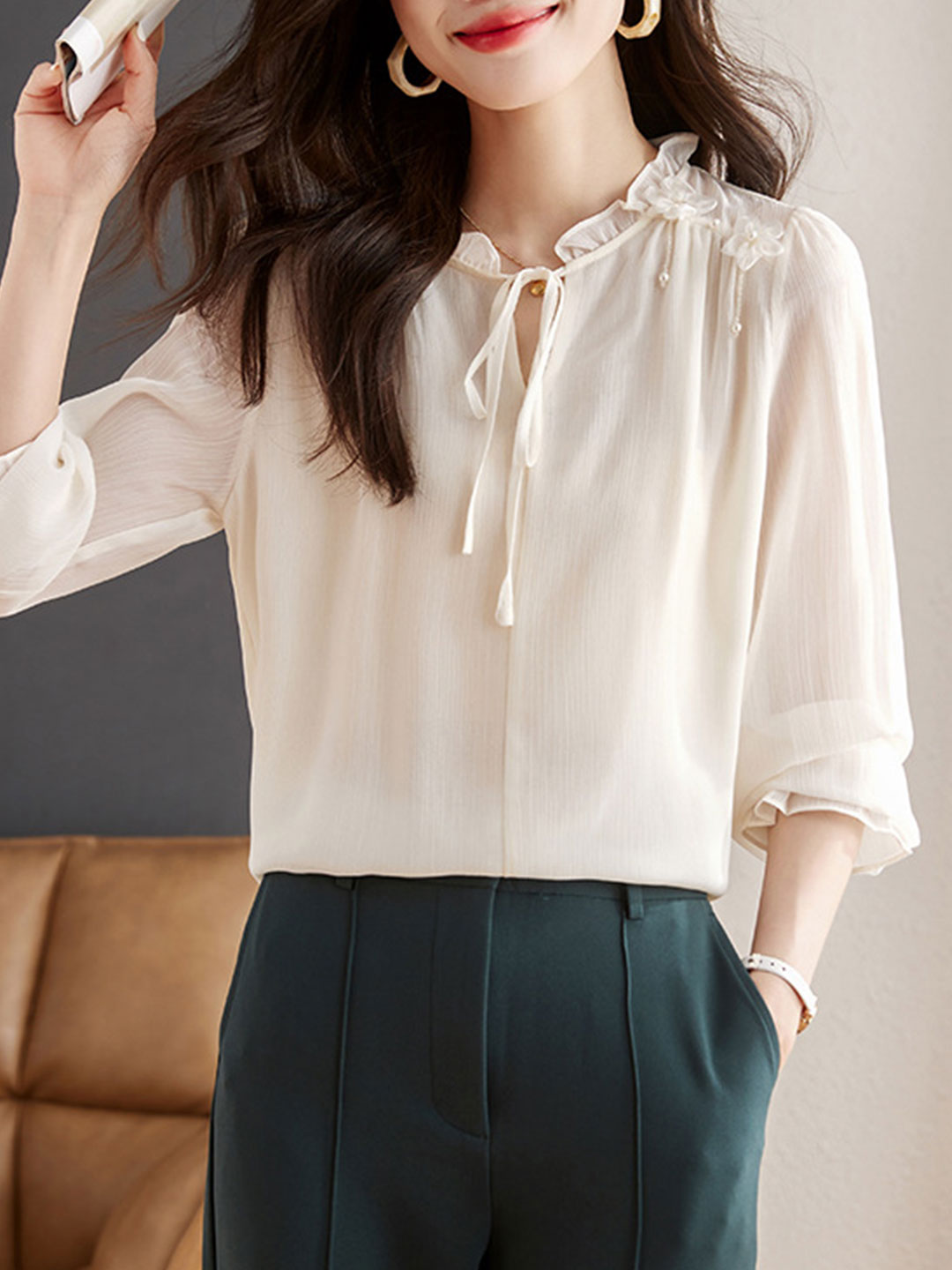 Ella Classic Solid Color Chiffon Shirt