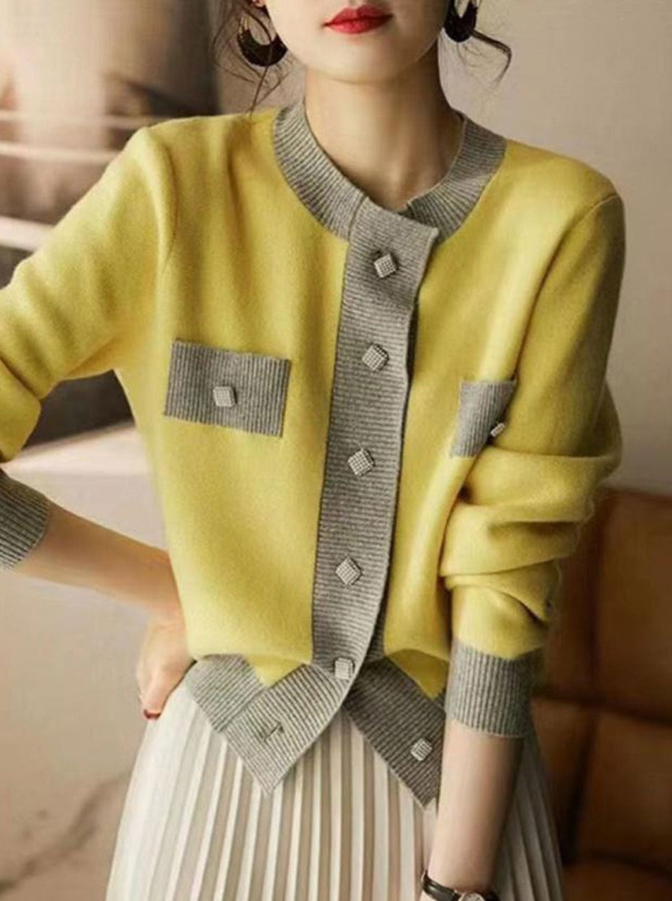 Riley Retro Patchwork Contrasting Knitted Cardigan