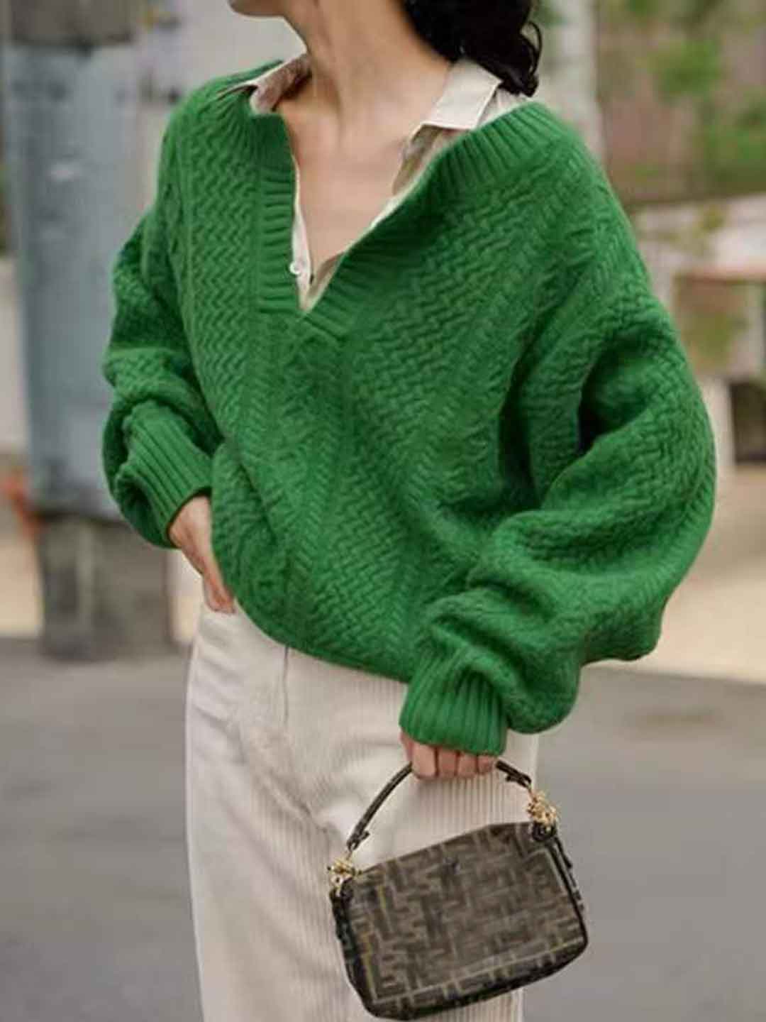 Sophia Loose V-Neck Knitted Pullover Sweater