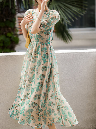 Alyssa Elegant Puff Sleeve Printed Dress