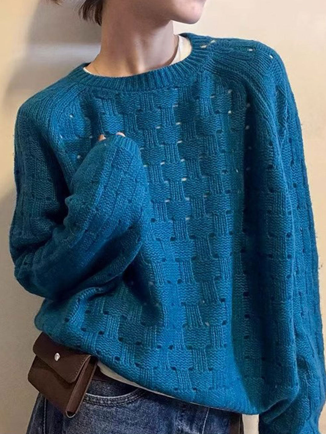 Peyton Loose Crew Neck Hollowed Knitted Sweater