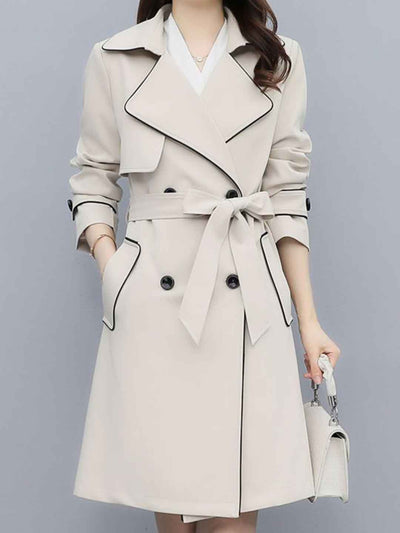 Abigail Loose Suit Collar Belted Solid Color Trench Coat