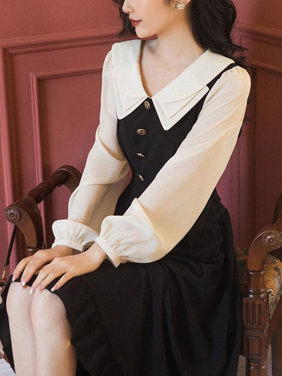 Morgan Elegant Patchwork Waist Shirt Dress-Apricot
