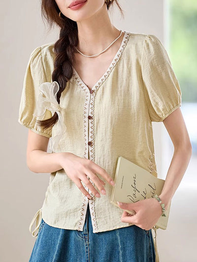 Camila Elegant V-Neck Solid Color Top