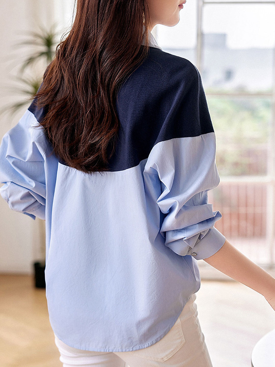 Alyssa Casual Contrasted Color Patchwork Shirt