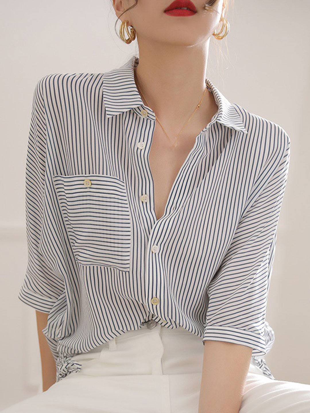 Julia Loose Striped Drawstring Top