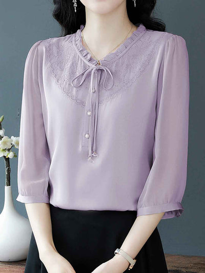Maria Classic V-Neck Lantern Sleeve Auricular Lace Top