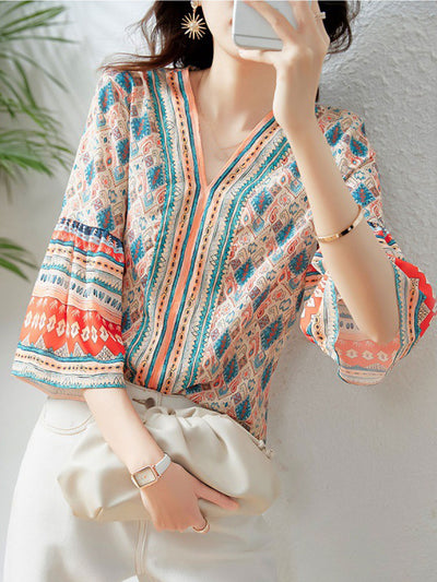 Rachel Retro Crew Neck Chiffon Blouse