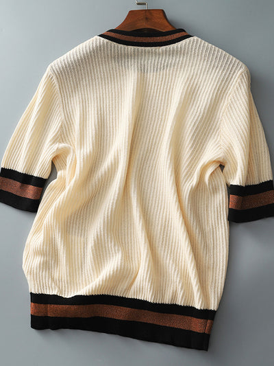 Olivia Crew Neck Jacquard Texture Contrast Knitted Top
