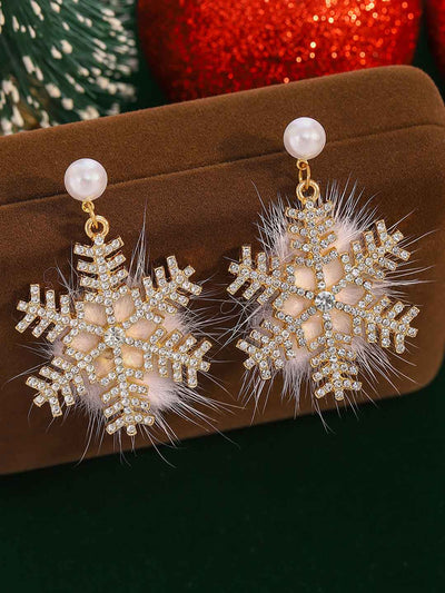 Christmas Plush Snowflake Pearl Earrings