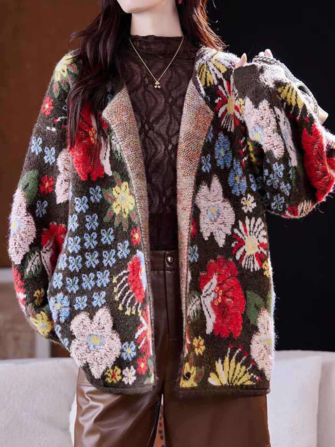 Emma Loose Crew Neck Knitted Cardigan