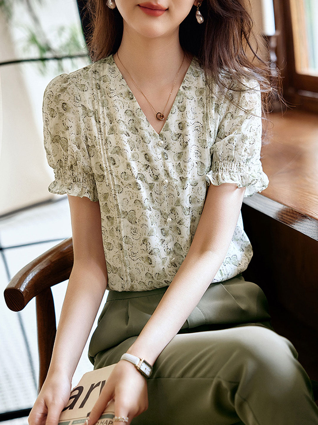 Kayla Classic Floral Printed Chiffon Blouse