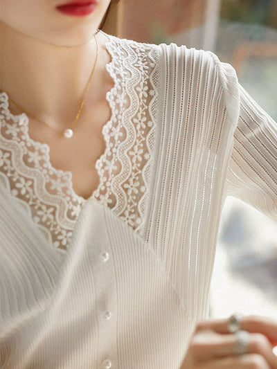 Ella Elegant Hollowed Lace Knitted Top