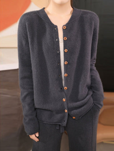 Natalie Classic Crew Neck Solid Color Knitted Cardigan-Red