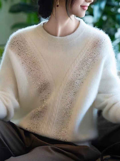Sophie Loose Crew Neck Rhinestone Pullover Knitted Sweater