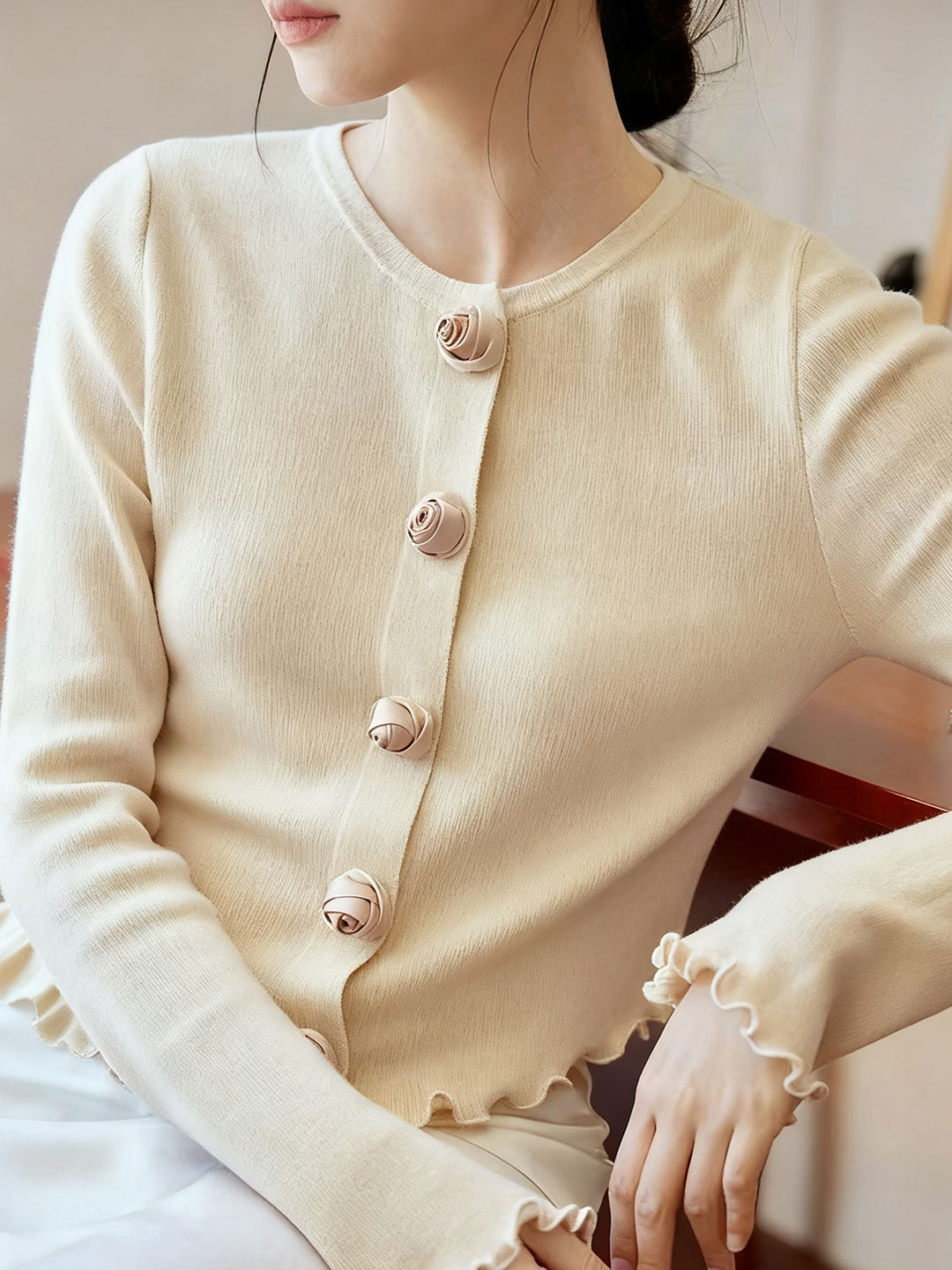 Bella Elegant Crew Neck Auricular Sleeve Knitted Cardigan