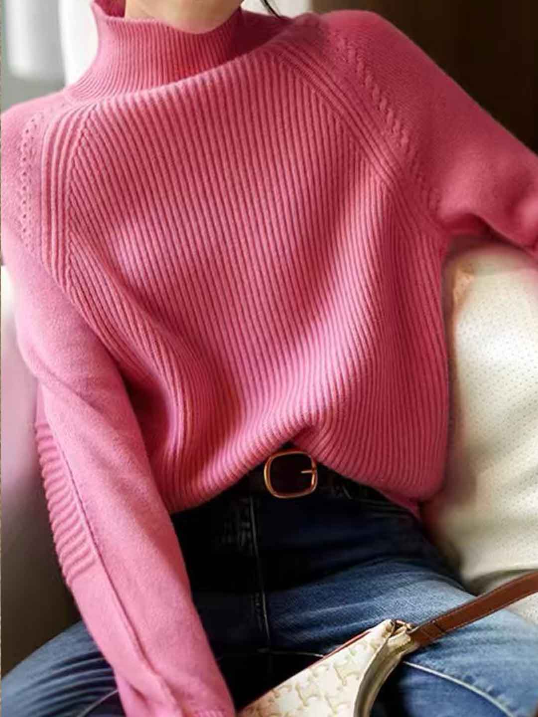 Charlotte Classic Turtleneck Solid Color Knitted Sweater