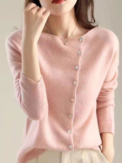 Kayla Classic Crew Neck Knitted Cardigan-Apricot