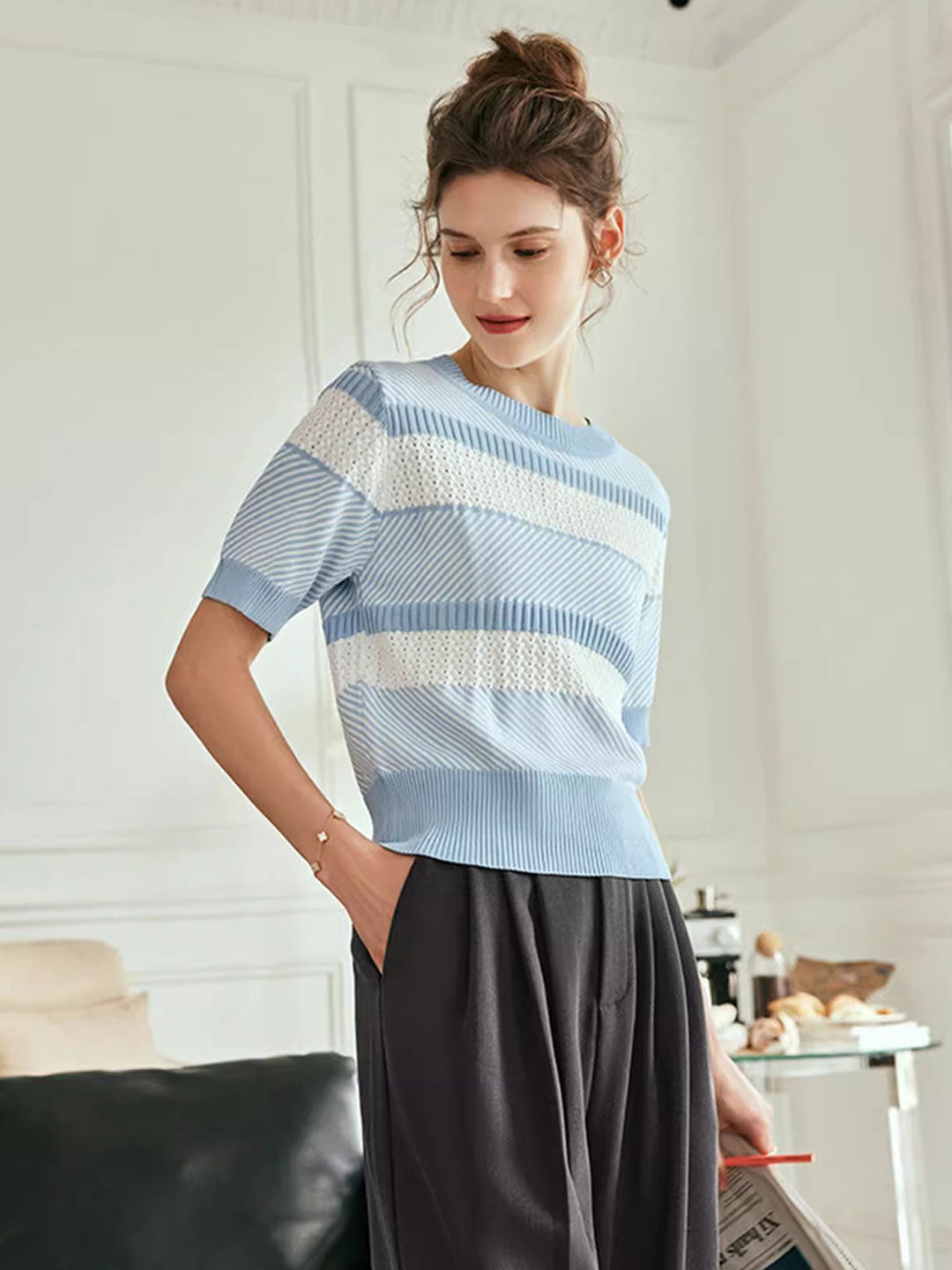 Mia Classic Crew Neck Striped Knitted Top