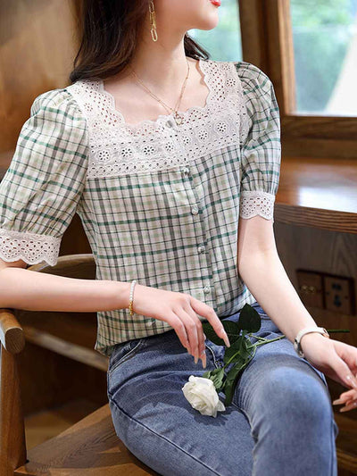 Kayla Retro Plaid Panel Top