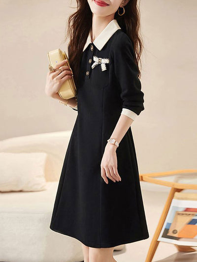 Grace Vintage Doll Collar Waist Solid Color Dress