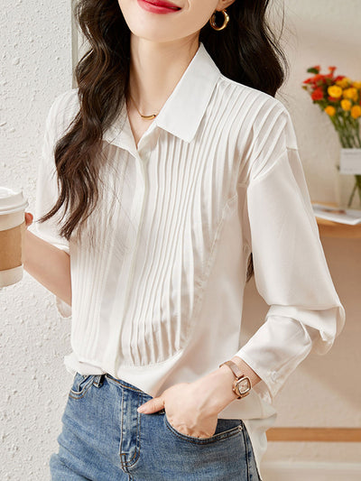 Layla Classic Polo Collar Pleated Shirt