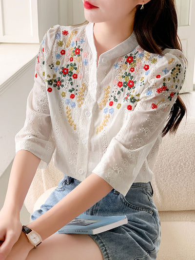 Brianna Vintage Embroidered Jacquard Top