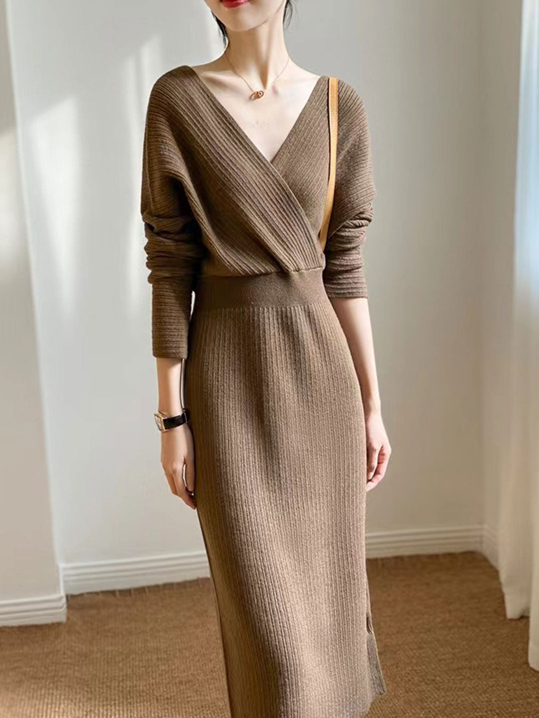 Grace Vintage V-neck Knitted Sweater Dress