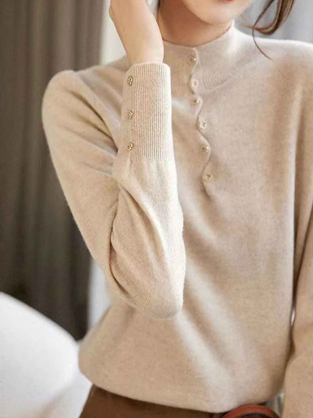 Olivia Loose Turtleneck Beaded Pullover Knitted Top