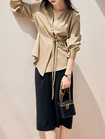 Madison Elegant Tie Satin Asymmetric Shirt