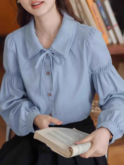 Hannah Classic Double Collar Tie Puff Sleeve Shirt