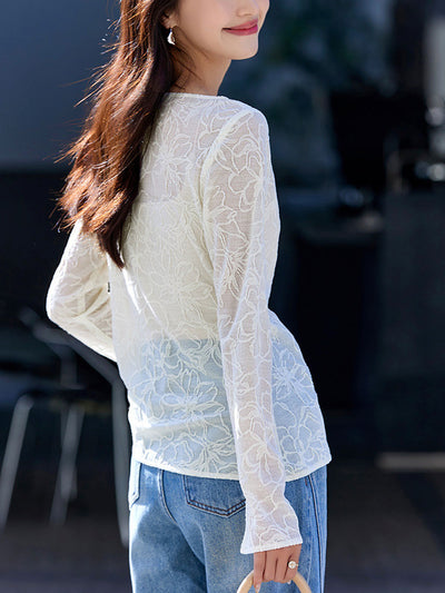 Arianna Casual Crew Neck Asymmetrical Jacquard Top