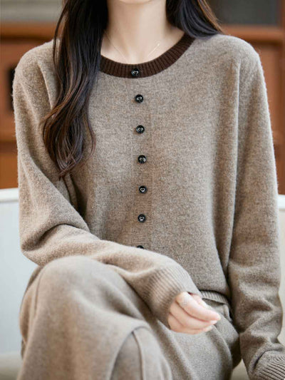 Maya Loose Crew Neck Colorblocked Pullover Knitted Sweater