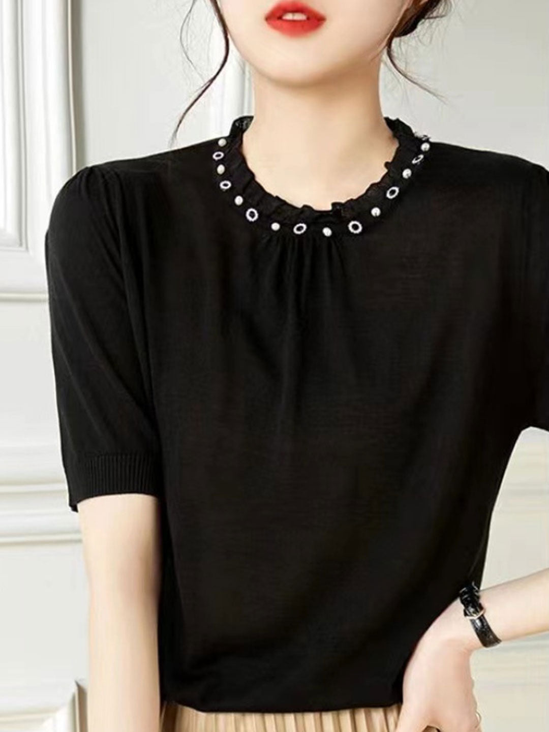 Emily Elegant Auricular Collar Knitted Top